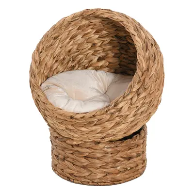 PawHut Cesta para Gatos de Ratán con Almohadilla de Jacinto de Agua Marrón 50 x 42 x 60 cm