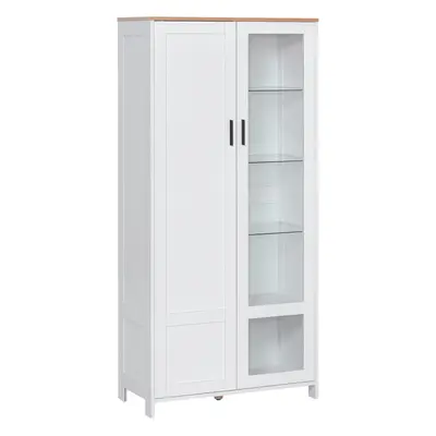 HOMCOM Alacena de Cocina Blanca con Puerta de Vidrio y Estantes Ajustables para Almacenamiento en Comedor 76x36x160 cm Aosom Esp