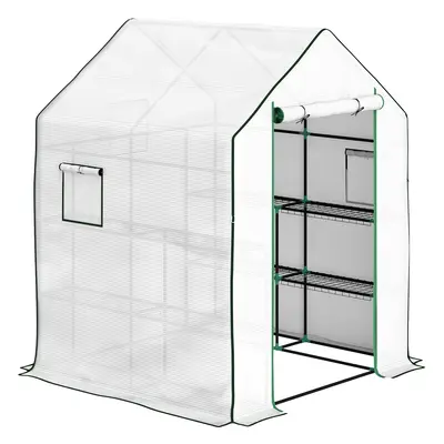 Outsunny Invernadero de Exterior con 6 Estantes Puerta Enrollable Cubierta de PE y Marco de Acer