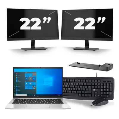 HP EliteBook 830 G8 - Intel Core i5-11.ᵃ Generación - 13 pulgadas - 8GB RAM - 256GB SSD - Windows 11 + 2x 22 pulgadas Monitor