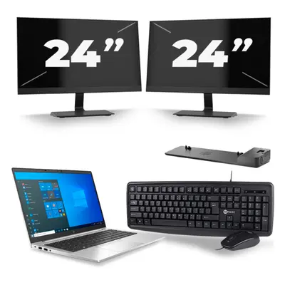 HP EliteBook 840 G8 - Intel Core i5-11.ᵃ Generación - 14 pulgadas - 8GB RAM - 256GB SSD - Windows 11 + 2x 24 pulgadas Monitor