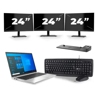 HP EliteBook 840 G8 - Intel Core i5-11.ᵃ Generación - 14 pulgadas - 8GB RAM - 256GB SSD - Windows 11 + 3x 24 pulgadas Monitor