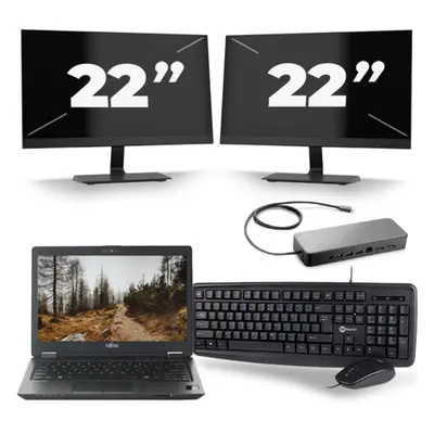 Fujitsu LifeBook U727 - Intel Core i7-7.ᵃ Generación - 12 pulgadas - 8GB RAM - 256GB SSD - Windows 11 + 2x 22 pulgadas Monitor