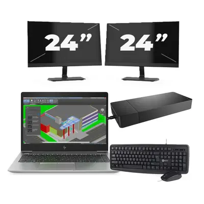 HP ZBook 14u G5 - Intel Core i7-8.ᵃ Generación - 14 pulgadas - 8GB RAM - 256GB SSD - Windows 11 + 2x 24 pulgadas Monitor