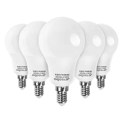 Aigostar - Bombilla LED A60 E14, 7W, Luz Blanca Fría 6400K, Lamparas esfericas, 595 lúmenes, Áng