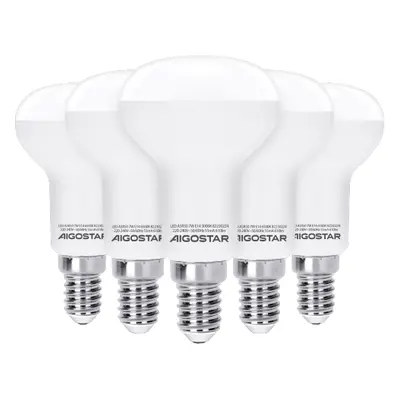 Aigostar - Pack de 5 Bombilla LED E14 7W R50,cálida luz 3000K, 610 lúmenes, Ángulo 170°, No regu