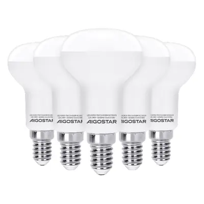 Aigostar - Pack de 5 Bombilla LED E14 7W R50,luz blanca 6500K, 610 lúmenes, Ángulo 170°, No regu