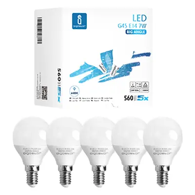 Aigostar - Bombilla LED G45, casquillo fino E14, 7W, luz fría 6400K, 560 lúmenes, ahorro de energía, ángulo de apertura 230º, CR