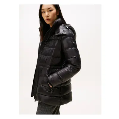 Tommy Hilfiger para mujer. WW0WW47355 Abrigo acolchado brillante de plumón negro (L), Casual, Sostenible, Nylon reciclado
