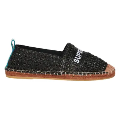 Superdry para mujer. WF110303A Alpargatas de rafia con incrustaciones negro (40), Plano, Ninguno, Casual